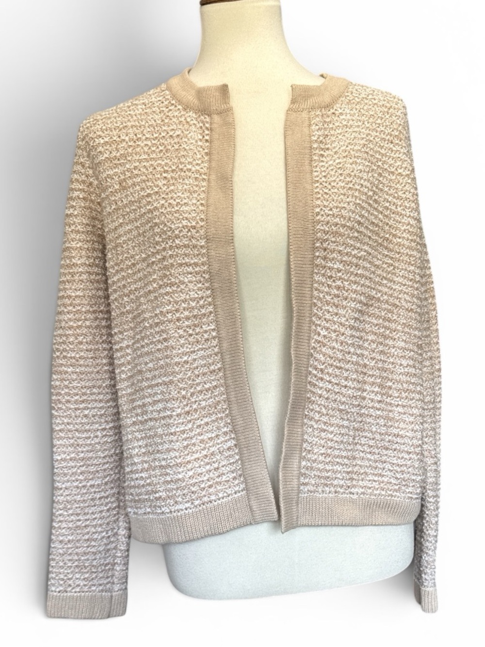 LOFT Beige Cream Open-Front Knit Cardigan